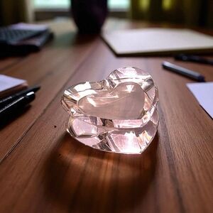 Vintage Godinger Shannon Hand Faceted Pink Crystal Double Heart Paperwght Irish